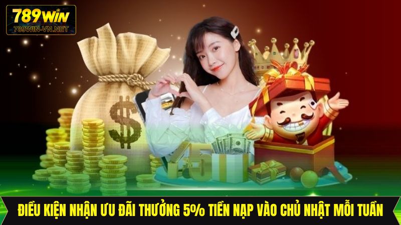 Thưởng 5% Tiền Nạp Vào Chủ Nhật Mỗi Tuần Tại 789Win 4 Khách hàng cần đáp ứng điều kiện để nhận ưu đãi
